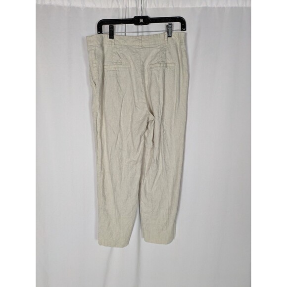 H&M Pants 10 Women's Beige High Rise Straight Leg Linen Blend Ankle Casual - Picture 5 of 8